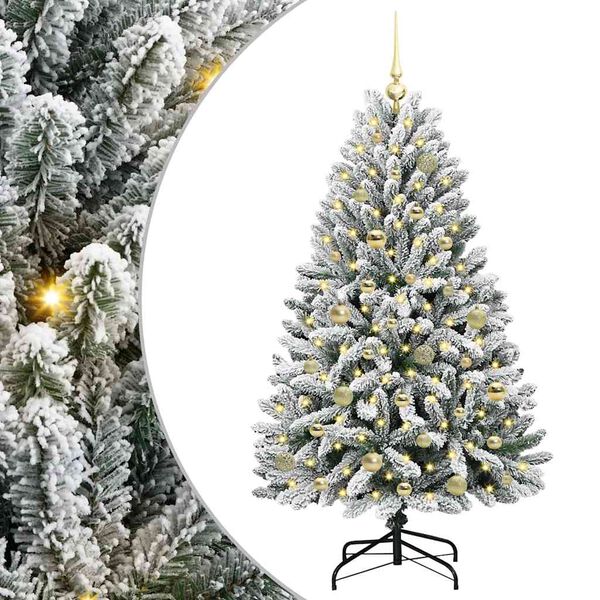 vidaXL Sapin de Noël artificiel Vert et blanc 150 cm PVC et métal