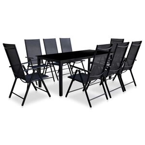 vidaXL Ensemble &agrave; manger d'ext&eacute;rieur pliable 9 pcs Aluminium Noir