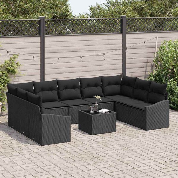 vidaXL Ensemble de canap&eacute; de jardin 10 pcs Noir Poly rotin