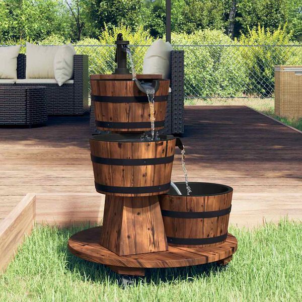 vidaXL Fontaine &agrave; eau sur roues pompe 55x55x80 cm bois de sapin massif