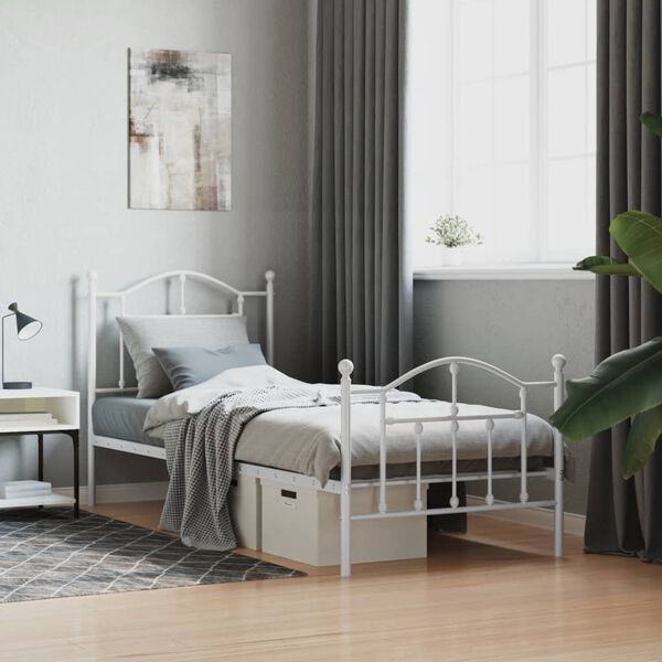 vidaXL Cadre de lit métal sans matelas avec pied de lit blanc 90x190cm