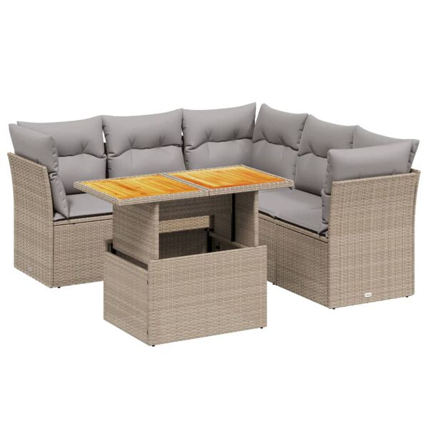 vidaXL Salon de jardin avec coussins 5 pcs beige r&eacute;sine tress&eacute;e