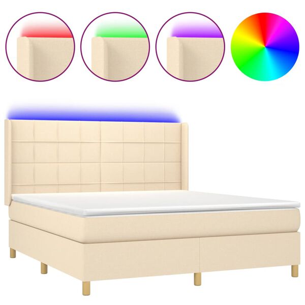 vidaXL Sommier &agrave; lattes de lit matelas et LED Cr&egrave;me 180x200 cm Tissu