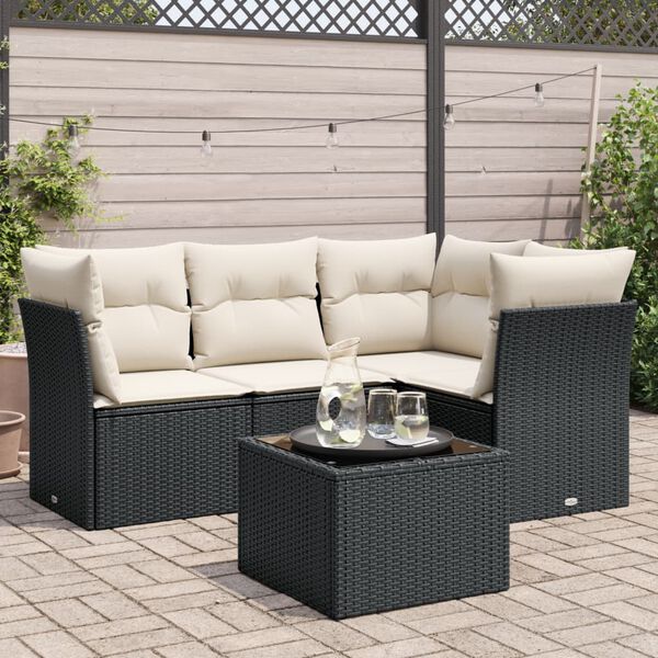 vidaXL Salon de jardin 5 pcs avec coussins noir r&eacute;sine tress&eacute;e