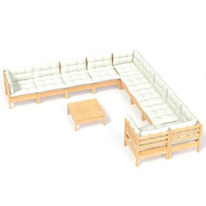 vidaXL Salon de jardin 11 pcs avec coussins cr&egrave;me bois de pin