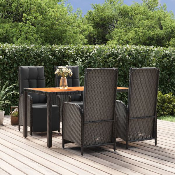 vidaXL Ensemble &agrave; manger de jardin coussins 5pcs Noir R&eacute;sine tress&eacute;e