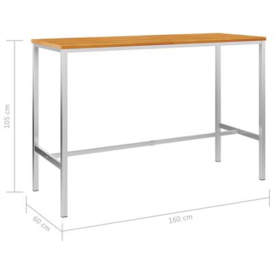 vidaXL Table de bar 160x60x105 cm Bois d'acacia solide et inox