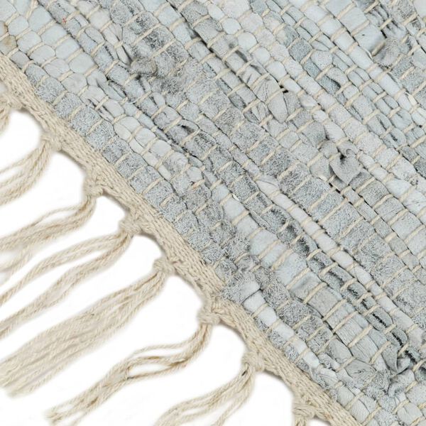 vidaXL Tapis Chindi tiss&eacute; &agrave; la main Cuir 190 x 280 cm Gris clair
