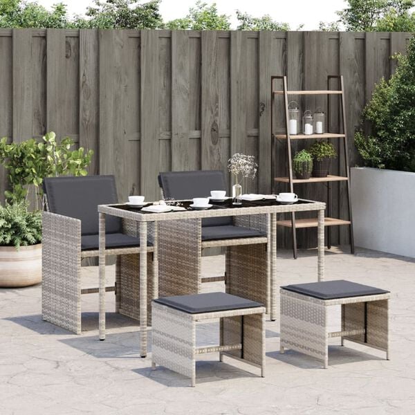 vidaXL Ensemble à manger de jardin et coussins 5 pcs gris clair rotin