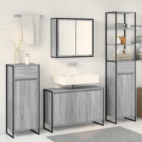vidaXL Ensemble de mobilier de salle de bain avec tiroir Gris Sonoma