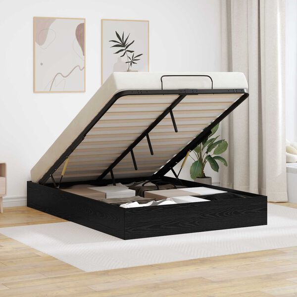 vidaXL Cadre de lit ottoman avec stockage Ch&ecirc;ne Noir 203 x 140 x 25 cm