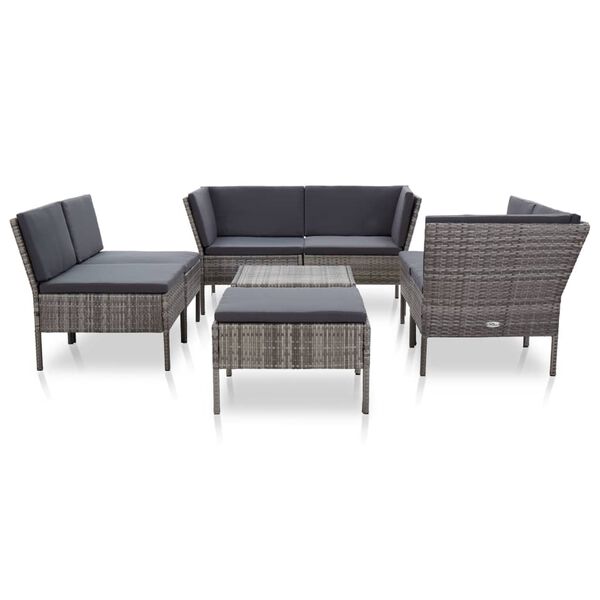 vidaXL Salon de jardin 8 pcs avec coussins r&eacute;sine tress&eacute;e gris
