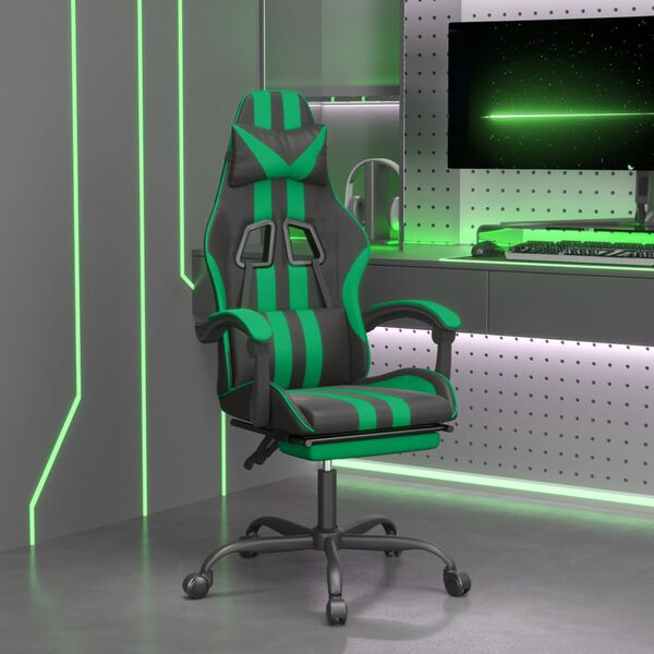 vidaXL Chaise de jeu avec repose-pied Noir et vert Similicuir