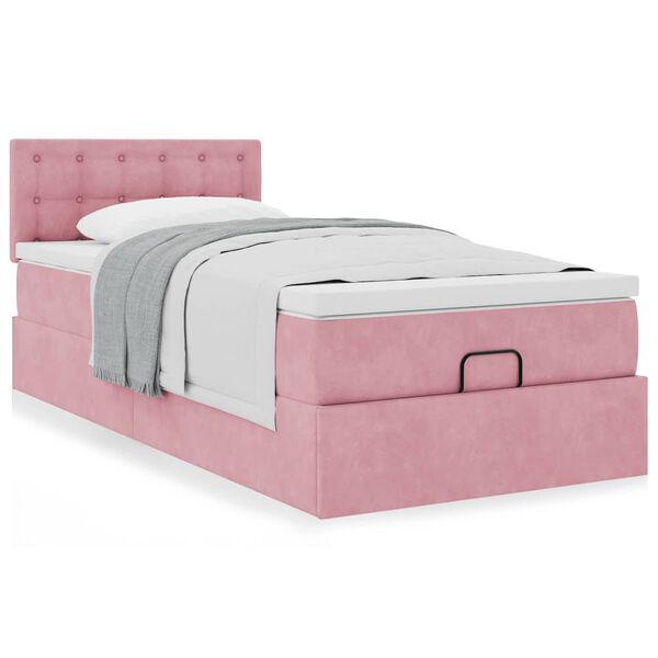 vidaXL Cadre de lit ottoman avec matelas rose 90x200 cm velours