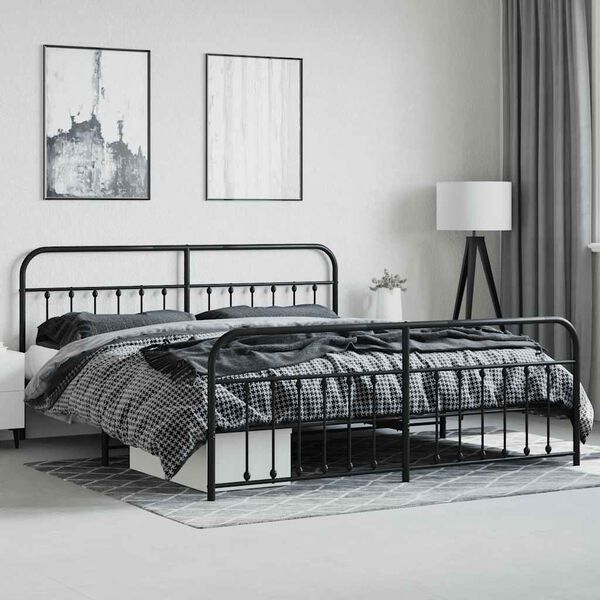 vidaXL Cadre de lit m&eacute;tal sans matelas avec pied de lit noir 200x200cm