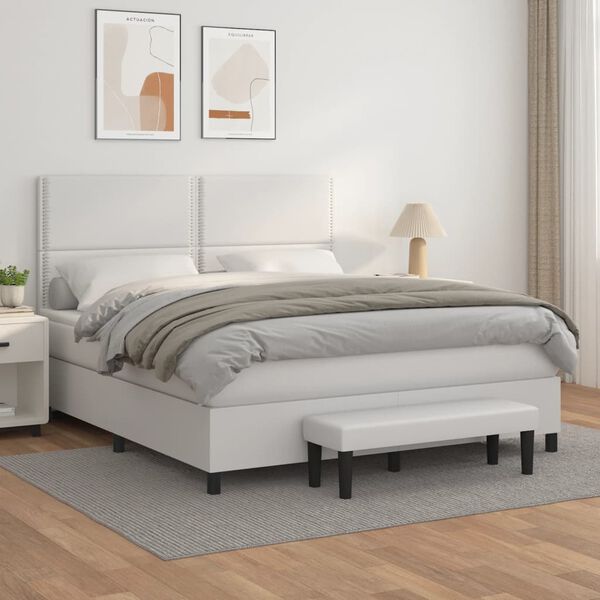 vidaXL Sommier &agrave; lattes de lit avec matelas Blanc 160x200cm Similicuir