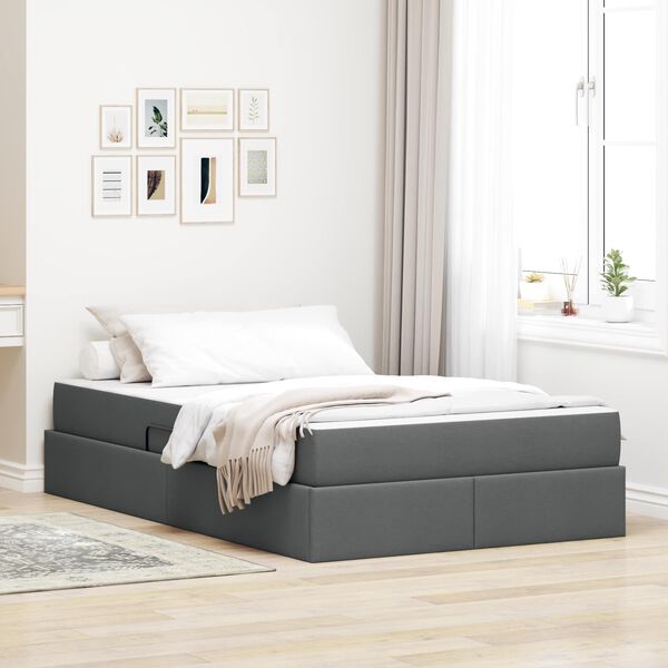 vidaXL Lit avec rangement et matelas Gris foncé 120 x 190 cm Polyester