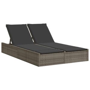 vidaXL Chaise longue double avec coussins gris résine tressée