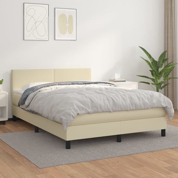 vidaXL Sommier &agrave; lattes de lit avec matelas Cr&egrave;me 140x190cm Similicuir