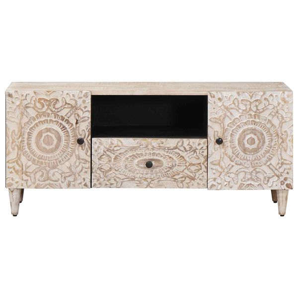 vidaXL Meuble TV Blanc 105 x 33,5 x 46 cm Bois de mangue massif