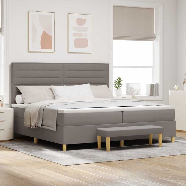 vidaXL Lit &agrave; ressorts avec matelas Taupe 200 x 200 cm tissu