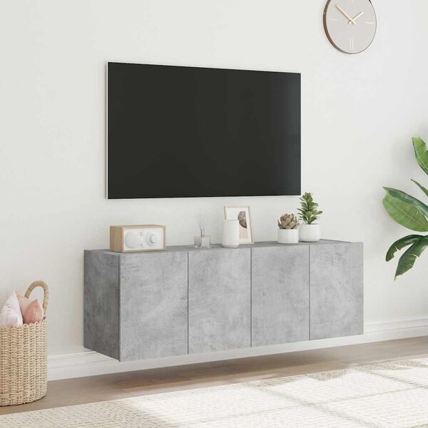 vidaXL Meubles TV muraux et lumières LED 2pcs gris béton 60x35x41 cm