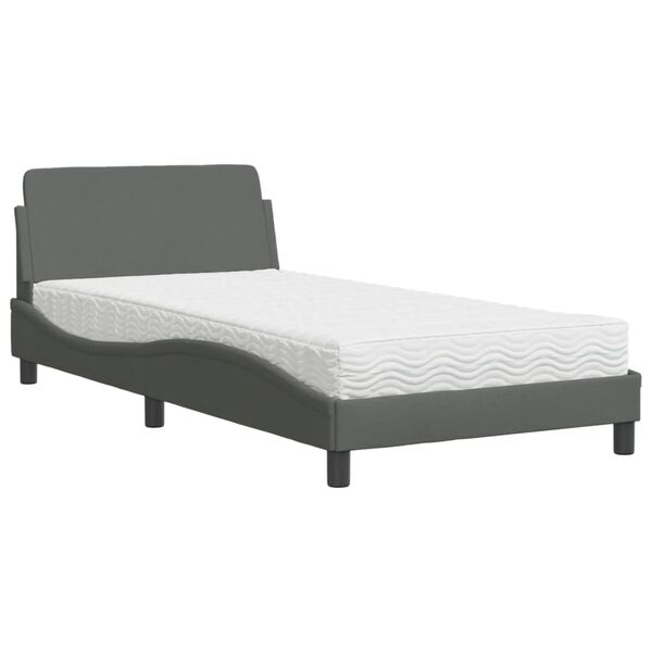 vidaXL Lit avec matelas Dover gris fonc&eacute; 100x200 cm tissu