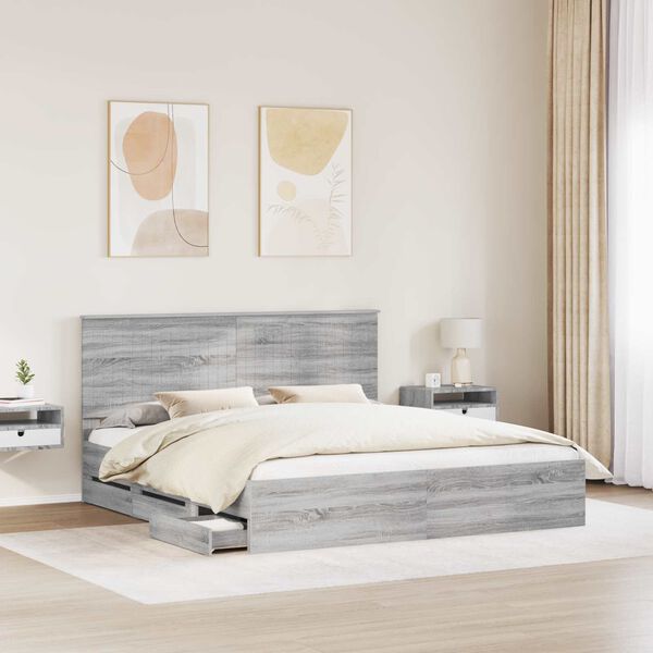 vidaXL Cadre de lit Gris Sonoma 180 x 200 cm Bois Ing&eacute;nierie