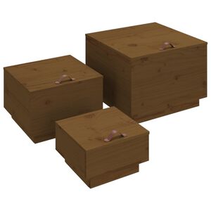 vidaXL Bo&icirc;tes de rangement avec couvercles 3 pcs Marron miel