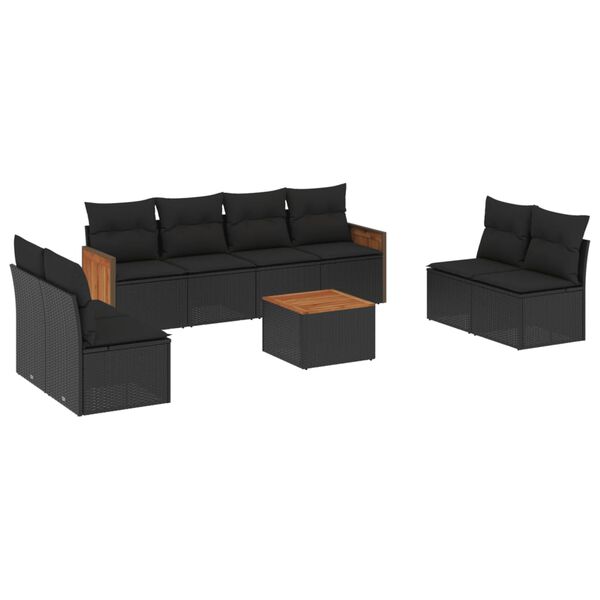 vidaXL Salon de jardin 9 pcs avec coussins noir r&eacute;sine tress&eacute;e