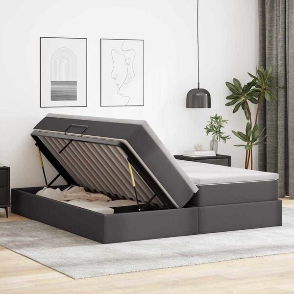 vidaXL Lit avec rangement et matelas avec matelas Gris 180 x 200 cm