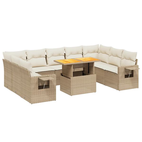 vidaXL Salon de jardin avec coussins 10 pcs beige r&eacute;sine tress&eacute;e