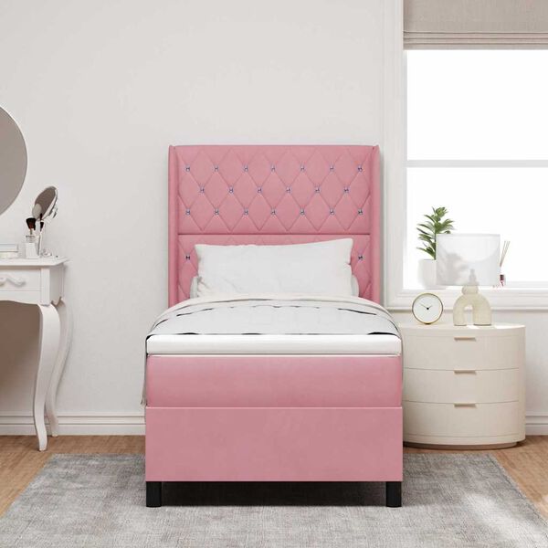 vidaXL Lit &agrave; Ressorts avec Matelas LED Argyle Rose 90 x 190 cm Velours