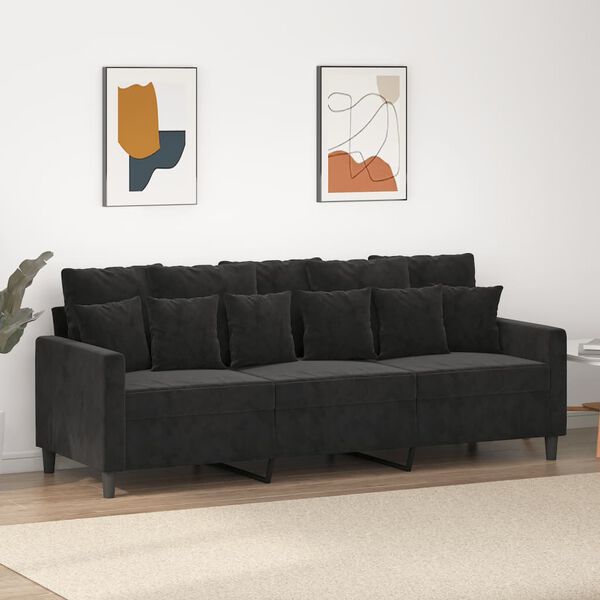 vidaXL Canap&eacute; &agrave; 3 places Noir 180 cm Velours