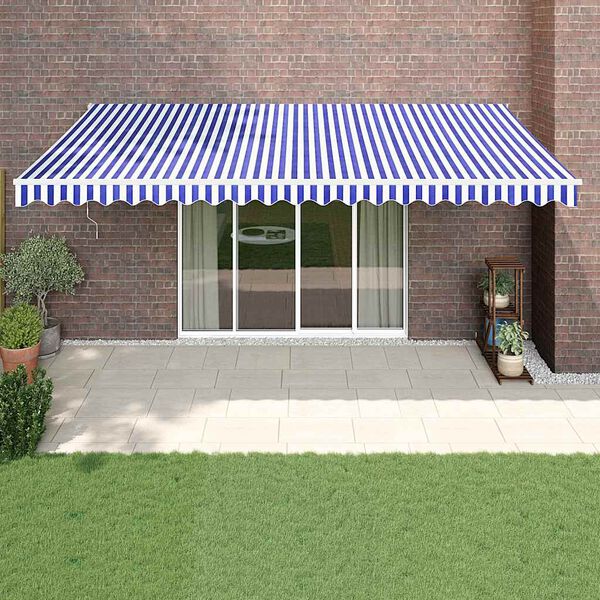 vidaXL Auvent r&eacute;tractable automatique bleu et blanc 5x3 m