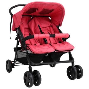 vidaXL Poussette &agrave; deux places Rouge Acier