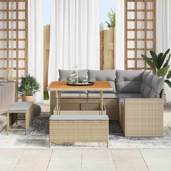vidaXL Ensemble de canap&eacute; de jardin 9 pcs Beige et Gris clair