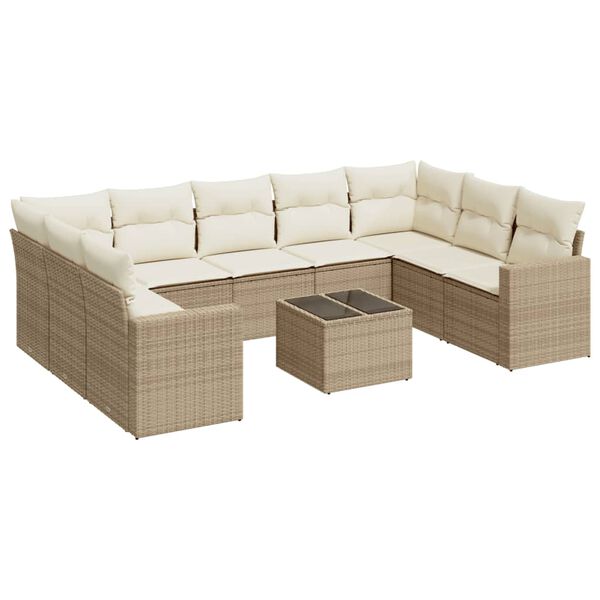 vidaXL Salon de jardin avec coussins 10 pcs beige r&eacute;sine tress&eacute;e