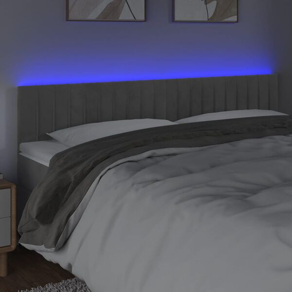 vidaXL T&ecirc;te de lit &agrave; LED Gris clair 180x5x78/88 cm Velours