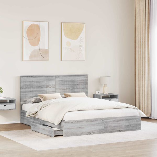 vidaXL Lit de Rangement Gris Sonoma 160 x 200 cm Bois d'ing&eacute;nierie