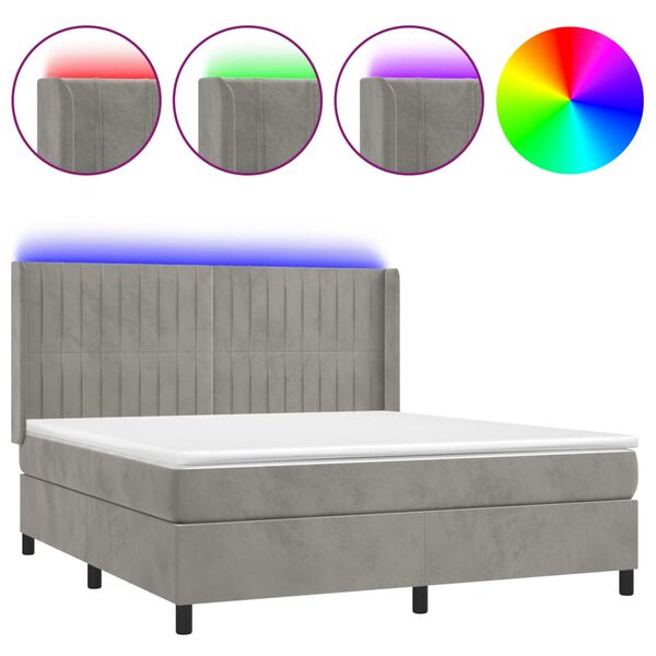 vidaXL Sommier &agrave; lattes de lit matelas et LED Gris clair 160x200 cm