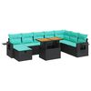 vidaXL Salon de jardin avec coussins 9 pcs noir r&eacute;sine tress&eacute;e acacia