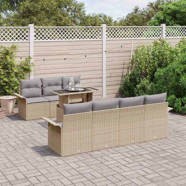 vidaXL Ensemble de canap&eacute; de jardin 8 pcs Beige Poly rotin