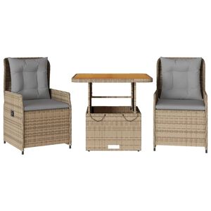 vidaXL Ensemble de bistro 3 pcs avec coussins beige r&eacute;sine tress&eacute;e
