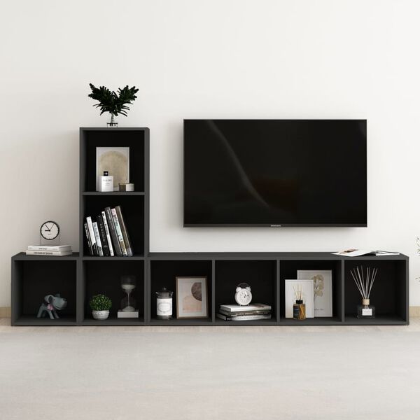 vidaXL Ensemble de meubles TV 3 pcs Noir Bois d'ing&eacute;nierie