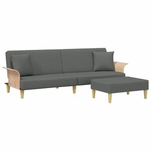 vidaXL Canap&eacute;-lit &agrave; 2 places avec oreillers et repose-pied gris fonc&eacute;