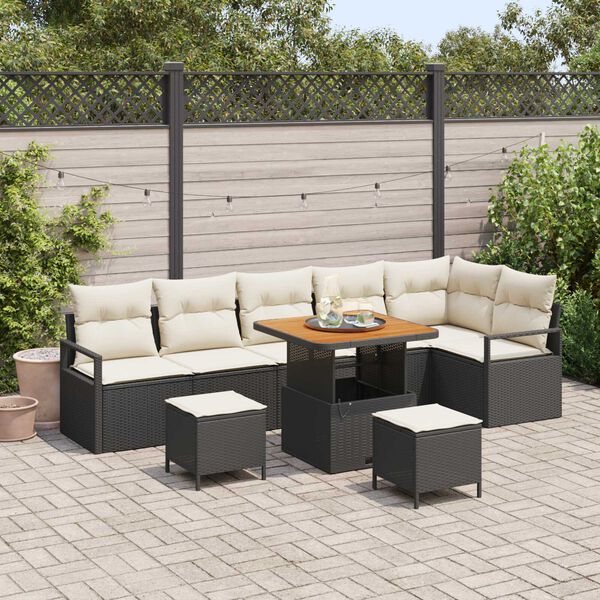 vidaXL Ensemble de canap&eacute; de jardin avec coussin 9 pcs Noir et Cr&egrave;me
