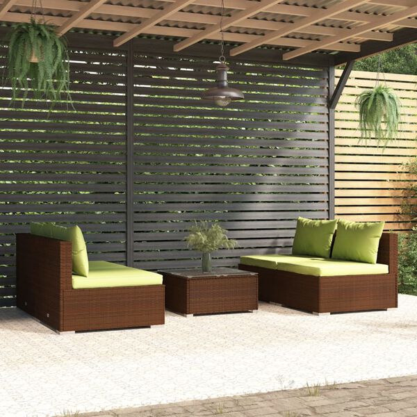 vidaXL Salon de jardin 5 pcs avec coussins r&eacute;sine tress&eacute;e marron
