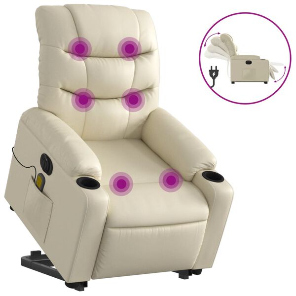 vidaXL Fauteuil inclinable de massage &eacute;lectrique cr&egrave;me similicuir