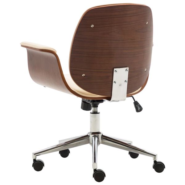 vidaXL Chaise de bureau Cr&egrave;me Bois courb&eacute; et similicuir